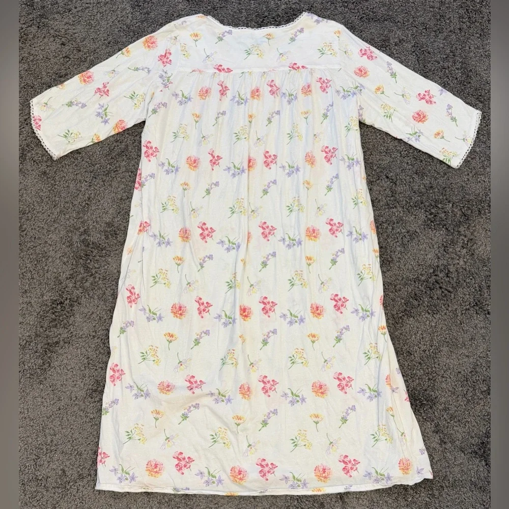 Lanz of Salzburg Tossed Floral Cotton Knit Long Nightgown White Floral Womens 1X